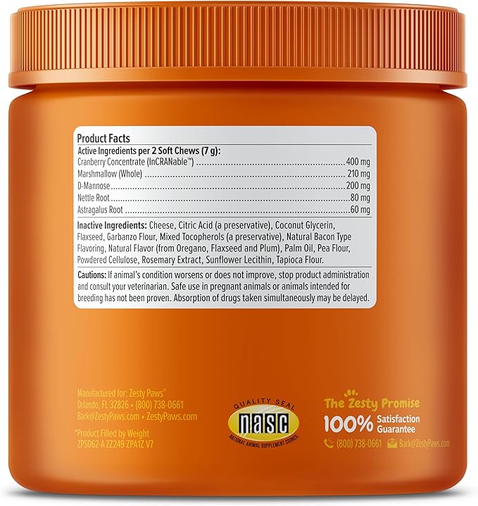 Zesty Paws Cranberry Supplement for Dogs - Bladder Control for Dogs - Urinary Tract Support - Cranberry Chews with D-Mannose, Vitamin B6 & L-Arginine - Immune & Gut Support - Bacon - 90 Count-Mewly Pet