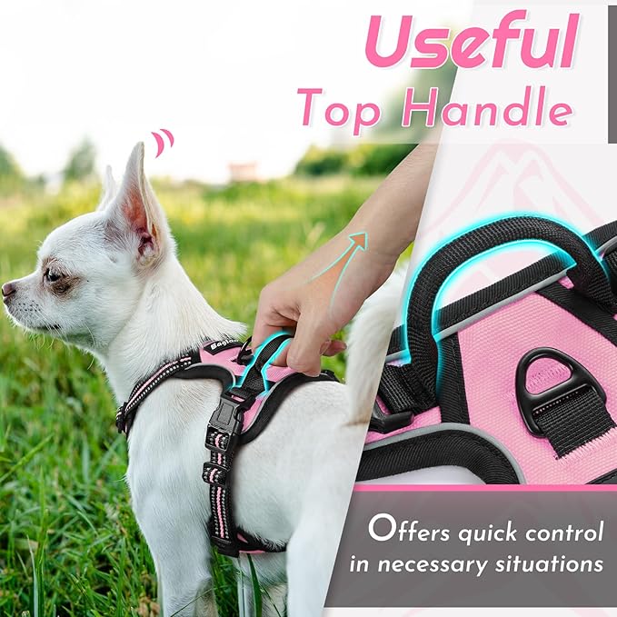 Eagloo Small Dog Harness No Pull, Service Vest with Reflective Strips and Control Handle, Adjustable and Comfortable for Easy Walking, No Choke Pet Harness with 2 Metal Rings, Pink, XS-Mewly Pet