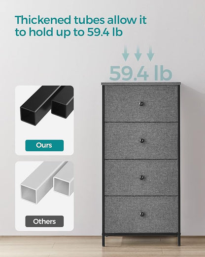 SONGMICS Dresser for Bedroom, Fabric Dresser with 4 Drawers, Metal Frame, Small Chest of Drawers, Gray and Black with Wood Grain ULTS314G22