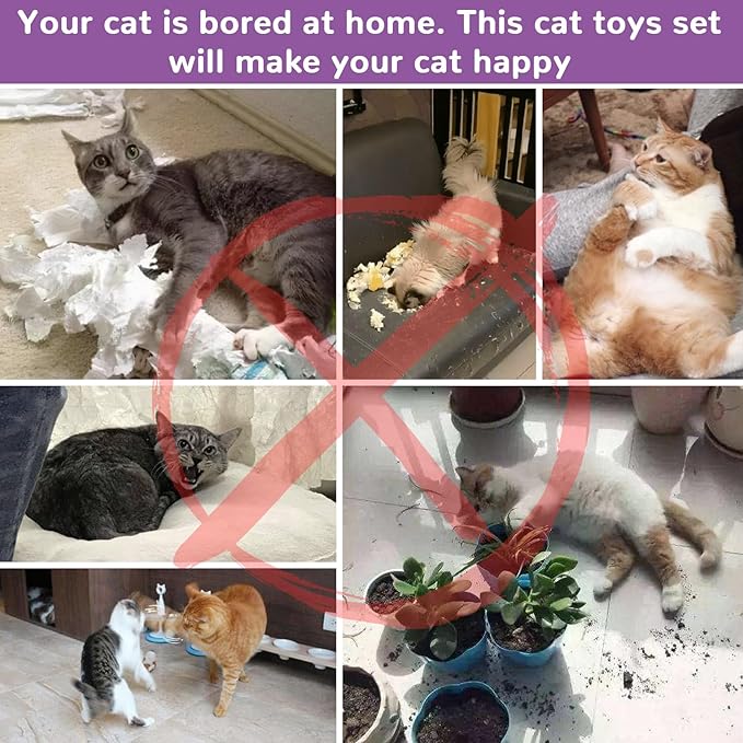 Retro Shaw Cat Tunnels with Cat Toys Pack, Interactive Kitten Toys for Indoor Cats Kitty, Kitten Tube Tent Feather Wand Teaser Bell Fuzzy Ball Springs Mouse (25 Pcs Extra Large Cat Tunnel Toys Set)-Mewly Pet