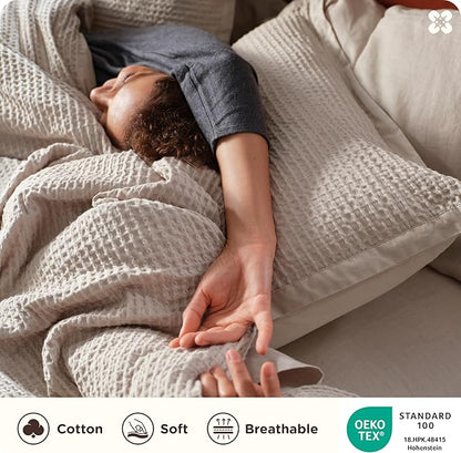 Bedsure Cotton Duvet Cover Queen - 100% Cotton Waffle Weave Linen Color Duvet Cover Queen Size, GentleSoft™ and Breathable Bedding Set for All Season, 3 Pieces, 90"x90"