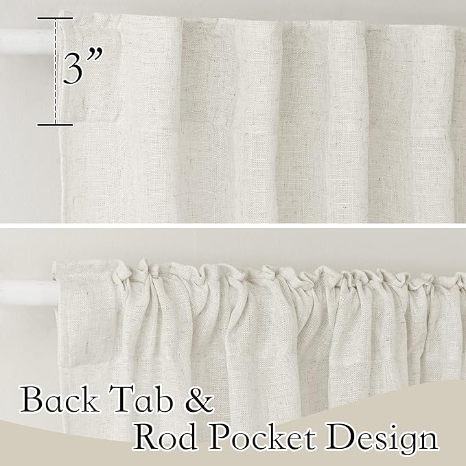 RYB HOME Semi Sheer Curtains 102 inches Long, Back Tab Light Filtration Half Privacy Window Curtains & Drapes for Bedroom Living Room, Linen, W 52 x L 102 inches, 2 Panels Set