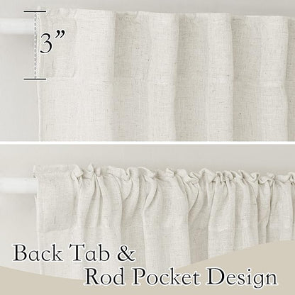 RYB HOME Semi Sheer Curtains 102 inches Long, Back Tab Light Filtration Half Privacy Window Curtains & Drapes for Bedroom Living Room, Linen, W 52 x L 102 inches, 2 Panels Set