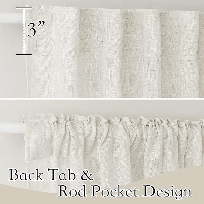 RYB HOME Farmhouse Sheer Curtains 108 inch Length, Semi Sheer Curtain & Drapes Large Window Dressing Lights & Winds Filter for Bedroom Home Office Living Room, Linen, W 70 x L 108 inch Long, 1 Pair