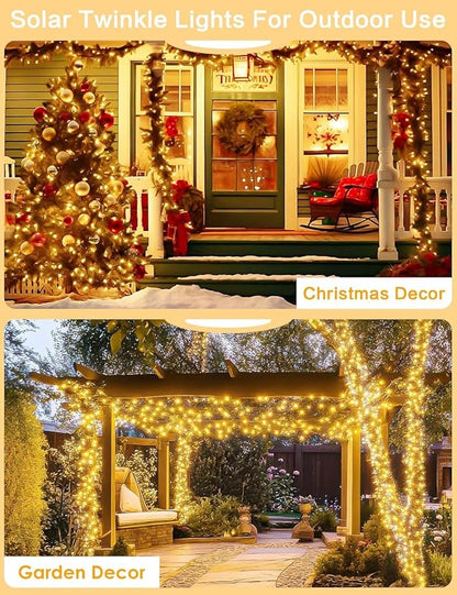 Solar Christmas String Lights Outside, 3 Pack Total 120FT 300 LED Solar Garden Twinkle Lights Outdoor, Waterproof with 8 Modes Solar Fairy Lights for Patio Party Wedding Christmas Decor (Warm White)
