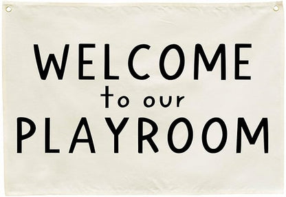 Hanging Rectangular Playroom Banner Flag Poster Wall Art Decoration Gift for Toddler Baby Boy Girl Kids Room Nursery Classroom Play Room Wall Decor-Baby Shower Christmas Gift Welcome to Our Playroom