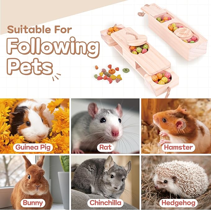 Interactive Wooden Pet Sniff n' Snack Rabbit Chew Toys - Chinchilla & Rabbit Enrichment Toys for Boredom (2 Set)-Mewly Pet