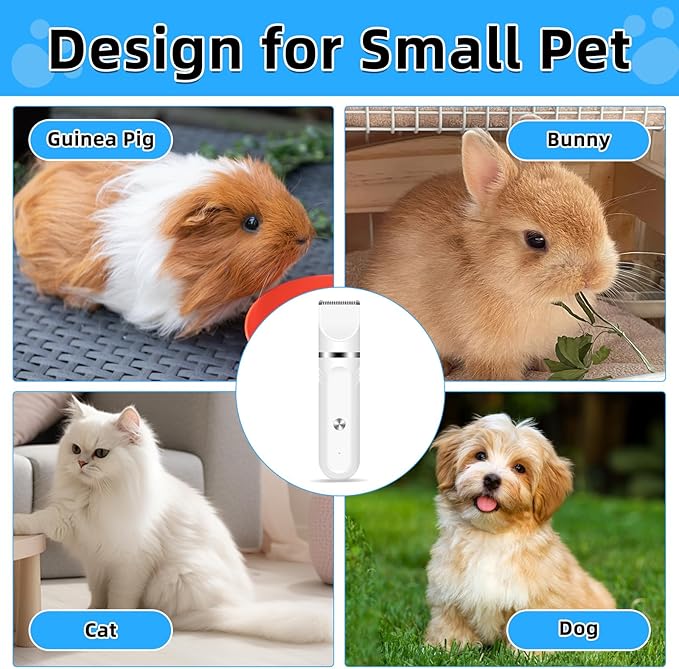Guinea Pig & Rabbit Grooming Kit 2 in 1 – Cordless Hair Clipper & Nail Grinder for Small Animals– Low-Noise Rechargeable Nail Clippers Electric-Mewly Pet