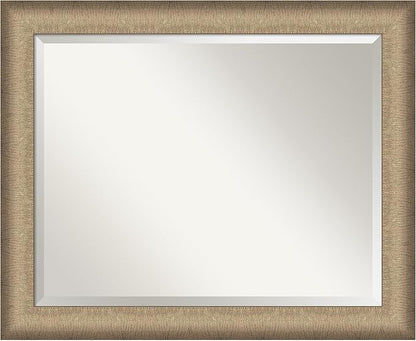 Amanti Art Bronze Bathroom Mirror for Over Sink, 27x33 Elegant Brushed Bronze Rectangle Vanity Mirror, Large Casual Frame, Hangs Horizonally and Vertically, Bathroom Wall Decor, Beveled Edge