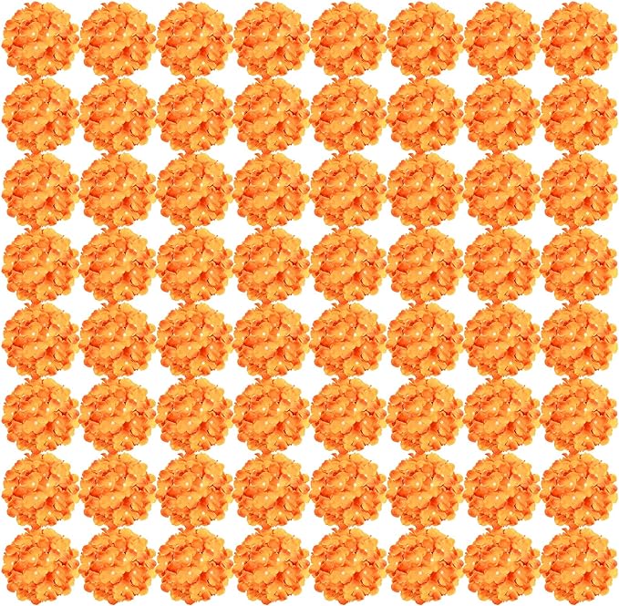 Auihiay 64 PCS Full Hydrangea Flowers, Silk Hydrangea Artificial Flowers Heads with Stems, Artificial Hydrangea Flowers for Wedding Centerpieces, Home, Garden, Baby Shower Decoration (Orange)