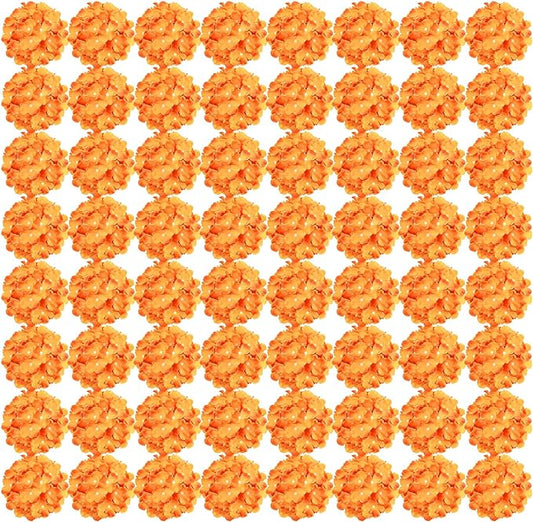 Auihiay 64 PCS Full Hydrangea Flowers, Silk Hydrangea Artificial Flowers Heads with Stems, Artificial Hydrangea Flowers for Wedding Centerpieces, Home, Garden, Baby Shower Decoration (Orange)