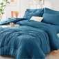 HYMOKEGE Teal King Size Comforter Set Seersucker 7 Pieces, All Season Luxury Bed in a Bag for Bedroom, Bedding Set with Comforters, Sheets, Pillowcases & Shams