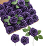Ling's moment Artificial Flowers 25Pcs Deep Purple Roses Decor w/Stems,3" Real Touch DIY Foam Floral for Wedding Bouquet/Centerpieces, Outdoors Party Backdrop, Room/Table, and Garden/Pot Decorations