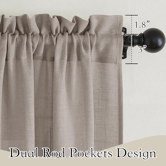 RYB HOME Privacy Sheer Curtains - Dual Rod Pocket Semi Sheer Drapes for Living Room, Linen Semi-Translucent Curtains for Bedroom, Birch Brown, 52 Wide x 63 inches Long, 1 Pair