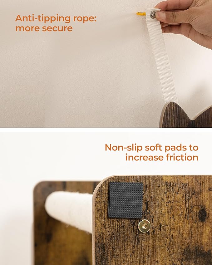 FourFurPets 35.4in 3-Tier Modern Cat Tree Tower Condo, Cat Scratch Posts for Indoor Cats, Big Plate, Two Full Sisal Scratching Posts, Rustic Brown-Mewly Pet