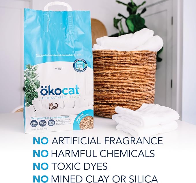 ökocat Original Wood Clumping Cat Litter, Unscented, 26 pounds XL - Natural Ingredients, Stops Odor, Clumps Solid, 99% Dust Free, Great for All Cats-Mewly Pet