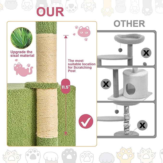 24 Inch Cat Tree Condo for Indoor Cats with Floral Sisal Scratching Post, Plush Hang Ball Play Furniture for Kittens Cats, Pink-Mewly Pet
