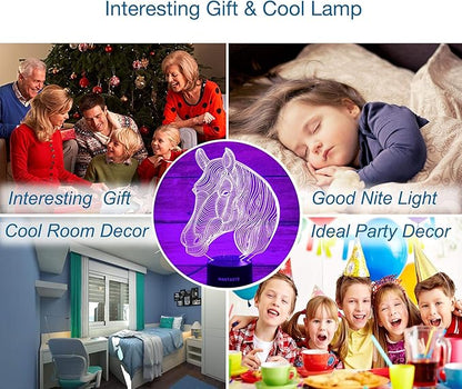 Horse 3D Decor Lamp Gifts for Boys Girls Room, Night Light Toys with Remote, Bedside Nightlight for Kids Baby