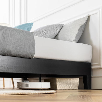 Mellow Naturalista Grand 12 Inch Solid Wood Platform Bed with Wooden Slats, Easy Assembly, Queen, Black