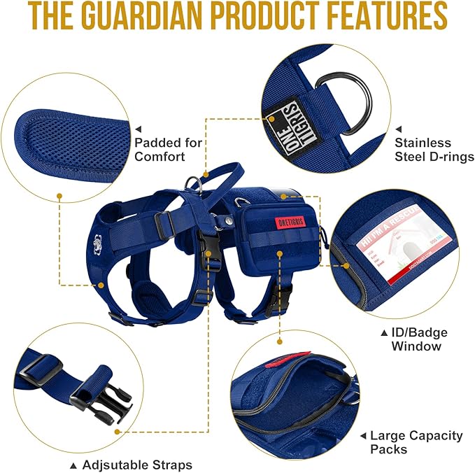 OneTigris Service Dog Vest Harness, Service Dog Cape Guardian Dog Backpack Harness with Pouches Dog Saddle Bag for Small Medium and Large Dogs (Blue, Small)-Mewly Pet
