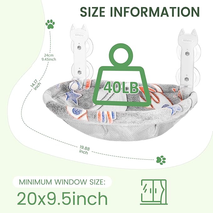 Cat Window Perch, Glow in The Dark Foldable Cat Hammock with Sunken Design & Removable Soft Cover, Breathable Cordless Window Bed for Resting Indoor Kitten (Deep Perch, 1 Pack - M)-Mewly Pet