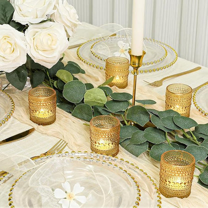 24 Pcs Votive Candle Holders, Golden Glass Candle Holder Bulk for Table Centerpiece, Tea Lights Candle Holders for Wedding Shower, Party and Home Decor