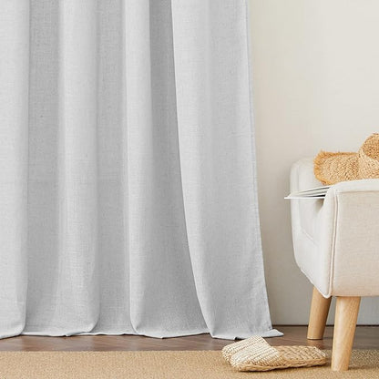 RYB HOME Linen Sheer Curtains 63 inch Length 2 Panels, Privacy Semi Sheer Curtains Light Glare Filtering Country Rustic Drapes for Farmhouse Bedroom, Living Room Decor, 52" W x 63" L, Dove Grey