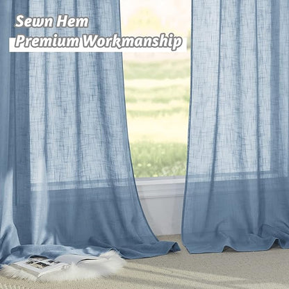 RYB HOME Semi Sheer Curtains 95 inches Length for Windows Sunlight Filering Privacy Protect Soft & Vertical Rod Pocket Drapes for Bedroom Living Room Dining, Blue Haze, W 52 x L 95 inch, 2 Panels