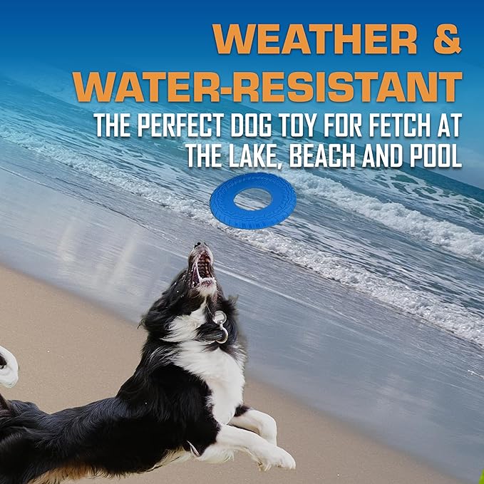 Nerf Dog Tire Flyer Outdoor Dog Toy, 10 Inch Flying Disc Dog Fetch Toy, Rubber Dog Toy for Medium Dogs and Large Dogs, Blue-Mewly Pet