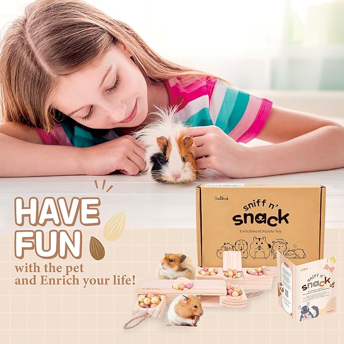 SoulThink® Interactive Guinea Pig Toys - Wooden Rat Toys for Pet Rats, Enrichment & Foraging Activity for Hamster Sniff n' Snack Puzzle for All Small Rodents (2 Sets)-Mewly Pet