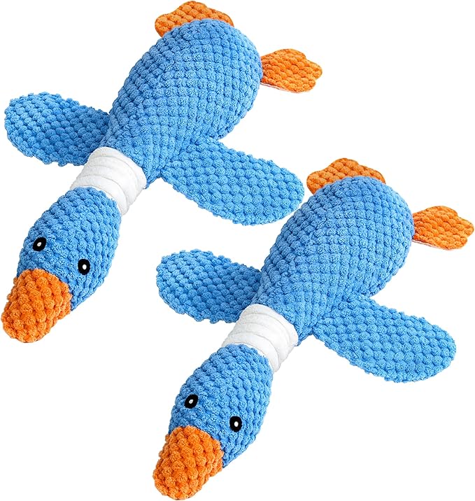 Vitscan 2 Pack Goose Tough Dog Toys for Aggressive Chewers, Durable Squeaky Dog Chew Toys for Small Medium Large Dogs, Plush Interactive Indestructible Dog Toys to Keep Them Busy, Duck Puppy Pet Toy-Mewly Pet