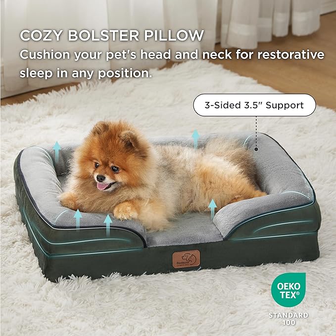 Bedsure Orthopedic Dog Beds for Small Dogs - Washable Small Dog Cat Bed Waterproof, Comfort Pet Couch Sofa with Washable Removable Cover, Pets Bed with Nonskid Bottom, Boreal Canopy Green, 24"-Mewly Pet