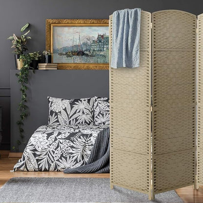 Sorbus Room Divider 6 ft. Tall - Privacy, Extra Wide Double Hinged Panels, Mesh Hand-Woven Design, Partition Room Dividers and Folding Screens, Wall Divider for Room Separation, Beige Wicker, 8 Panel