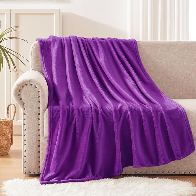 Exclusivo Mezcla Extra Large Fleece Throw Blanket for Couch, Sofa, 300GSM Super Soft and Warm Blankets, Purple Throw All Season Use, Cozy, Plush, Lightweight, 50x70 Inches