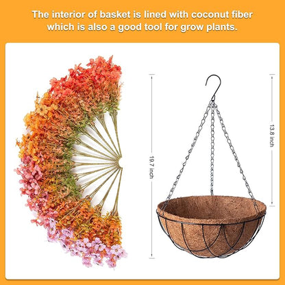 Artificial Fake Hanging Flowers Plants with Basket Outdoor, Faux Silk Colorful Daisy Metal Coconut Lining Plastic Shrubs, Farmhouse Home Garden Patio Yard Decor (Orange Yellow Purple Pink)