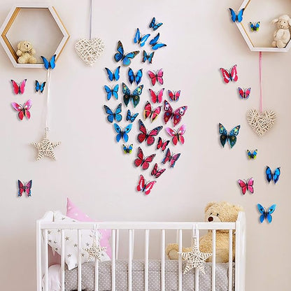 Amaonm 24pcs 3D Vivid Special Man-Made Lively Butterfly Art DIY Decor Wall Stickers Decals Nursery Decoration, Bathroom Décor, Office Décor, 3D Wall Art, 3D Crafts for Wall Art Kids Room Bedroom