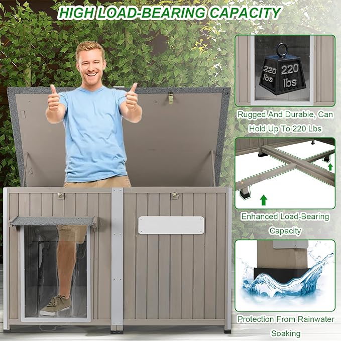 Dog House Outdoor Weatherproof & Wooden Dog Kennel with Chew-Proof Iron Frame，Removable Floor, Adjustable Vent Window, Easy Assembly for Large and Extra-Large Dogs 55.1" D x 33.1" W x 34.8" H-Mewly Pet