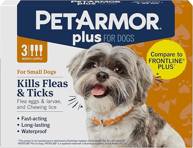 PetArmor Plus Flea and Tick Prevention for Dogs, Dog Flea and Tick Treatment, 3 Doses, Waterproof Topical, Fast Acting, Small Dogs (5-22 lbs)-Mewly Pet