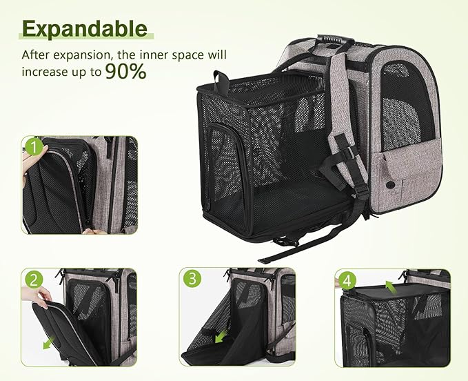 Pecute Pet Carrier Backpack, Dog Carrier Backpack, Expandable with Breathable Mesh for Small Dogs Cats Puppies, Pet Backpack Bag for Hiking Travel Camping Outdoor Hold Pets Up to 17 Lbs-Mewly Pet