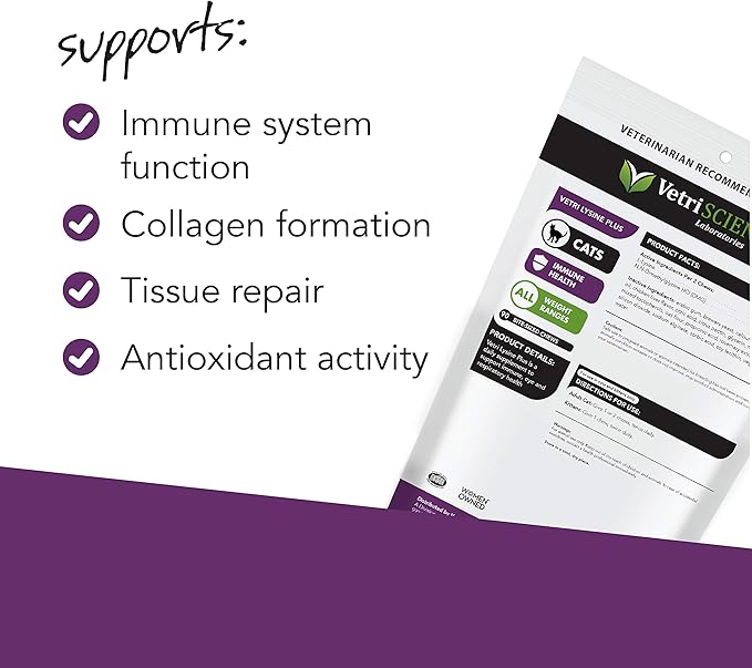 VetriScience Lysine Immunity Health Chews, 250 mg Lysine Plus Immune Supplement for Cats and Kittens with Allergies, Sneezing, Runny Nose and Watery Eyes, Chicken, 3 Pack-Mewly Pet