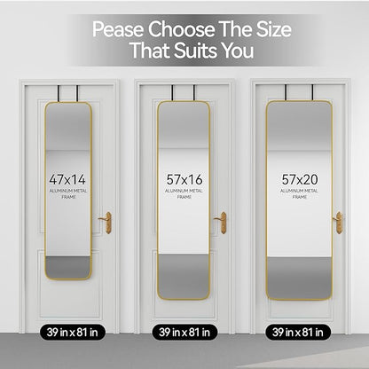 47x14 Mirror Rectangle Full Body Length Door Hanging Wall Mounted Aluminum Alloy Metal Frame Dressing Make-up Mirrors for Entryway Bedroom Bathroom Living Room 47 14 inch Gold