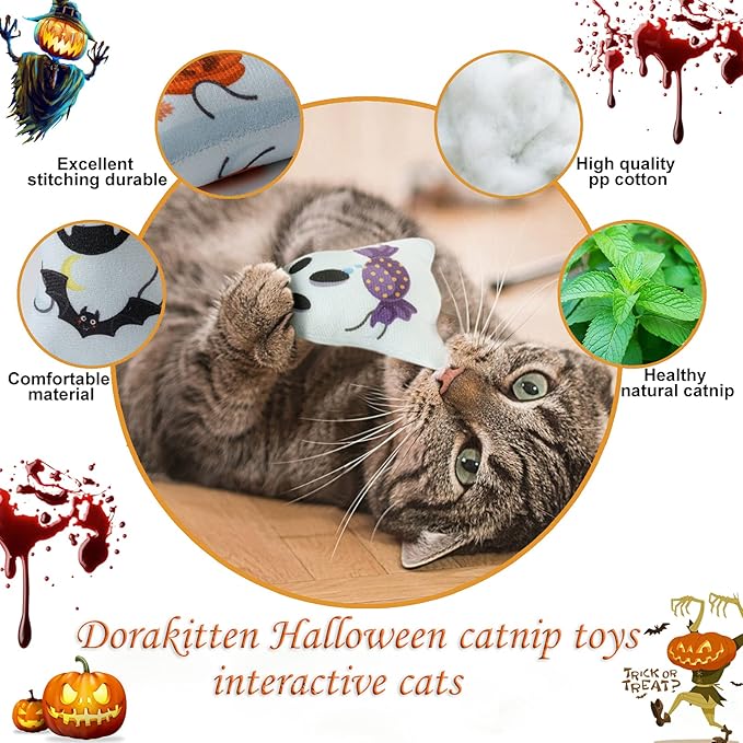 Dorakitten Catnip Toys Interactive Cat 5PCS Cats Chew Plush Ghost Toys & Pet Stuffed Nip Pillow & Kitten Best Kicker Toy Cute and Soft Teething Supplies for Moving Kitty Indoor-Mewly Pet