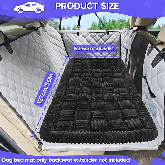 Dog Car Bed Mat, Non-Slip Backseat Extender Pet Blanket, Plaid Dog Bed for SUVs, Sedans & Trucks, Chew-Resistant Travel Pad for Dogs, Easy Clean & Scratch-Proof & Comfort (50"x24.6") Black-Mewly Pet