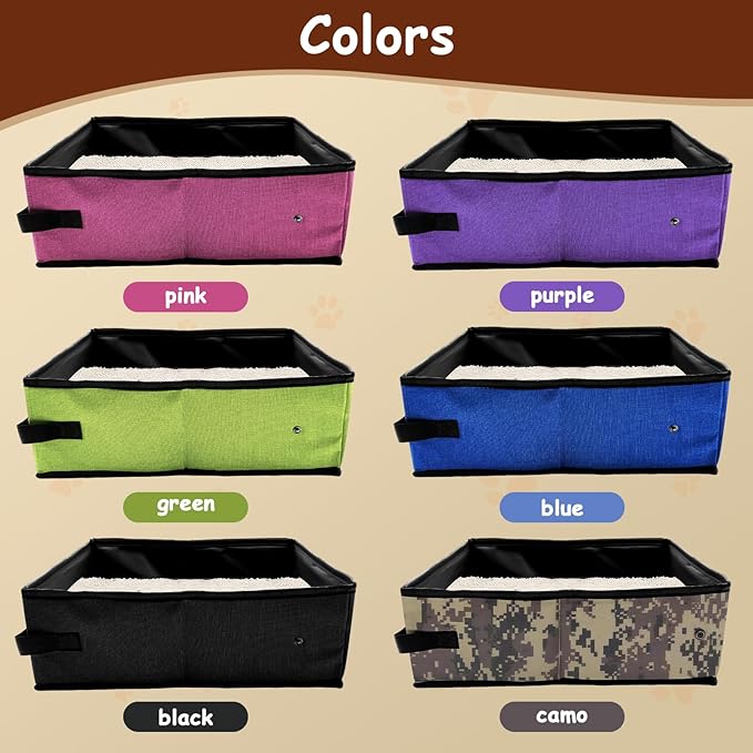 Portable Litter Box for Cats, Foldable & Waterproof Cat Travel Litter Box, 15.75 * 11.82 * 3.94 Inches, Traveling & Camping Cat Supplies - Pink-Mewly Pet