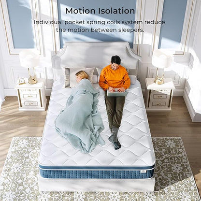 koorlian Twin XL Mattress 12 Inch - Cooling Hybrid Mattress in a Box for Back Pain Relief - Pocket Spring & Memory Foam | Fiberglass-Free, Medium Firm Feel, CertiPUR-US, 120 Nights Trial