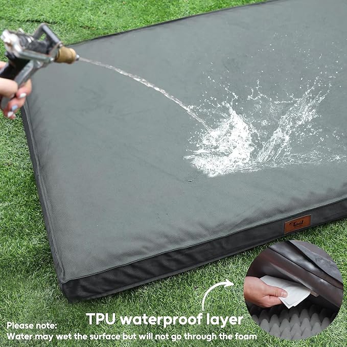 Outdoor Extra Large Dog Bed, Waterproof Dog Bed for Large Dogs, Egg Crate Foam XL Pet Bed with Removable Washable Oxford Cooling Cover, Grey-Mewly Pet