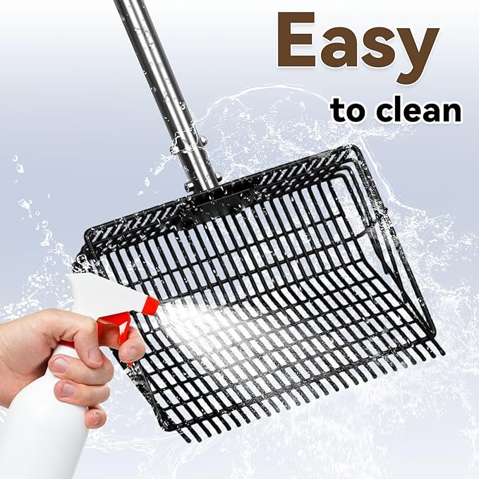 2 in 1 Chicken Poop Scooper Rake , 2 Rakes and 4 Sections Adjustable Stainless Steel Handle 37.4 - 68.9 Inch, Litter Scoop Chicken Coop Scoop for Animal Farm and Poultry Habitats with Gloves-Mewly Pet