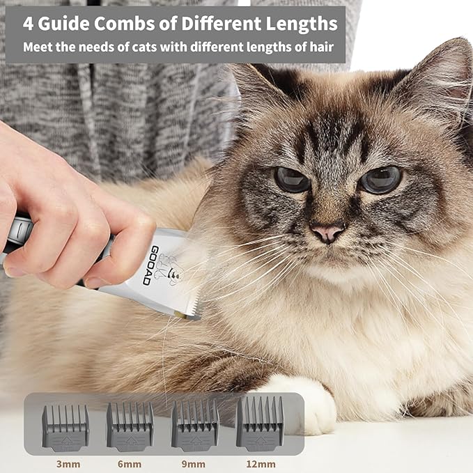 Cat Clippers for Matted Hair, Cat Grooming Kit, Cordless Cat Shaver for Long Hair, Low Noise Paw Trimmer, Cat Hair Trimmer for Grooming,Quiet Pet Hair Clippers Tools for Cats Dogs (White)-Mewly Pet
