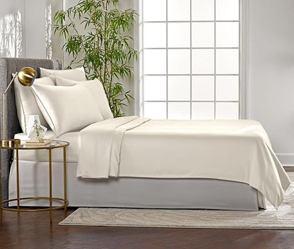 Twin Sheets by Pure Bamboo, Genuine 100% Organic Viscose Derived from Bamboo Bed Sheet Set, Luxuriously Soft & Cooling, Double Stitching, Lifetime Quality Promise (Twin, Ivory)