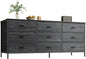 Huuger Long Dresser for Bedroom, 55 Inch TV Stand for 55, 60 Inch TV, Entertainment Center with Drawers, Large Storage, 9 Fabric Drawers Dresser for Closet, Charcoal Black Wood Grain Print
